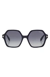 Tom Ford 56mm Polarized Geometric Sunglasses In Shiny Black / Smoke Polarized