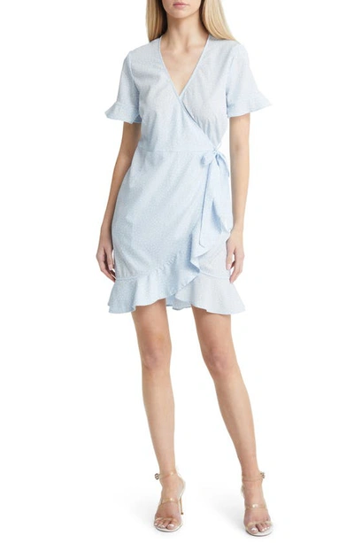 Vero Moda Henna Frill Wrap Dress In Skyway Aop White Tin