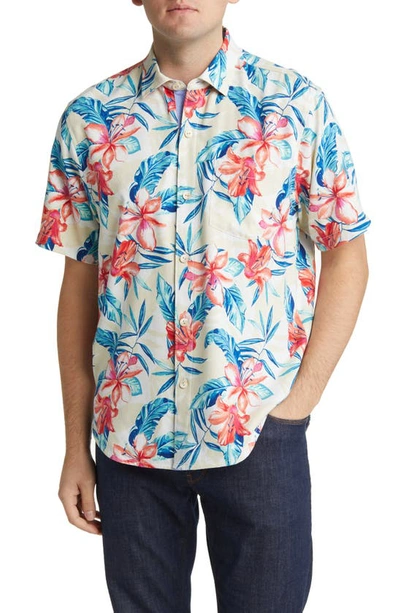 Tommy Bahama Breeze Beach Blooms Short Sleeve Silk Button-up Shirt In Brown
