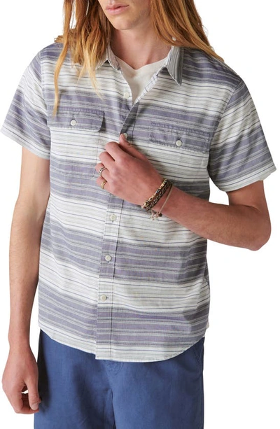 Lucky Brand Stripe Short Sleeve Button-up Shirt In Bluewhite