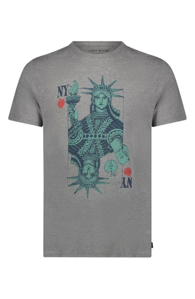 Lucky Brand New York Playing Card Graphic T-shirt In Heather Gray