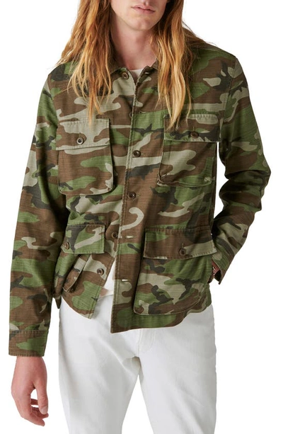 Lucky Brand Camo Slub Twill Button-up Military Jacket In Green