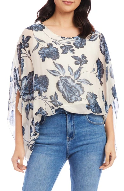 Karen Kane Floral Blouson Scarf Top In Floral Print/ White