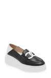 Wonders Platform Loafer In Black/ White Leather