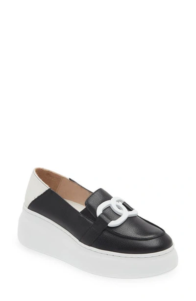 Wonders Platform Loafer In Black/ White Leather