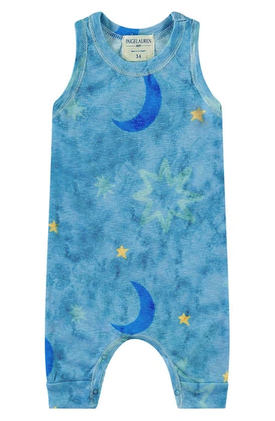 Paigelauren Babies' Marble French Terry Romper In Moon/ Star Blue