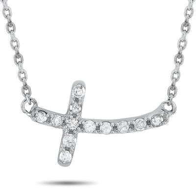 Non Branded Lb Exclusive 14k White Gold 0.12 Ct Diamond Small Cross Pendant Necklace In Silver