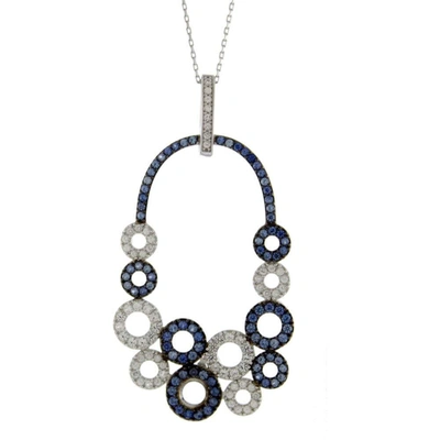 Suzy Levian Multi-circle Sapphire And Diamond Pendant In Sterling Silver And 18k Gold In Blue