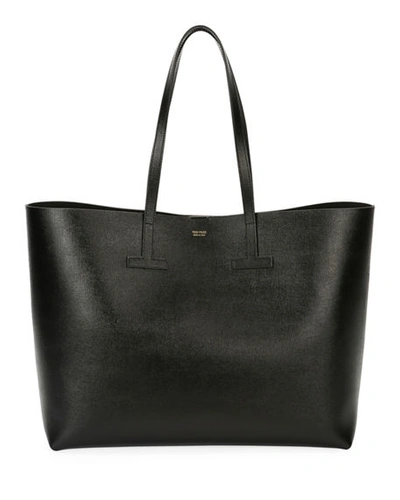 Tom Ford Saffiano Large Leather T Tote Bag In Black