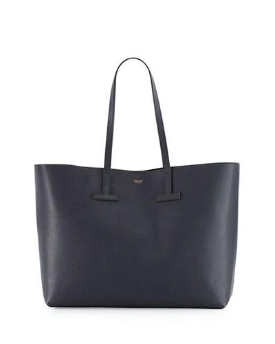 Tom Ford Medium Grained Leather Tote Bag In Dark Gray