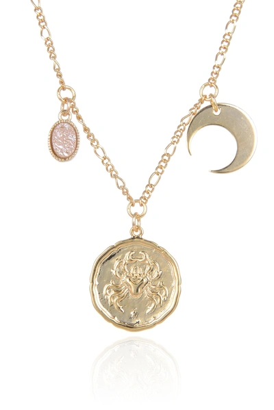 Eye Candy La Zodiac Druzy Moon Necklace: Cancer In Gold