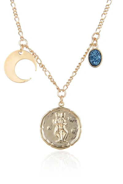 Eye Candy La Zodiac Druzy Moon Necklace: Gemini In Gold