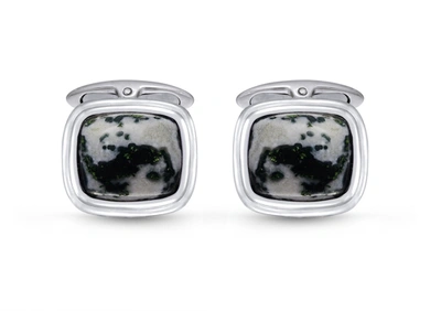 Monary Tree Agate Stone Cufflinks In Black Rhodium Plated Sterling Silver