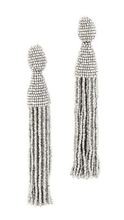 Oscar De La Renta Classic Long Tassel Earrings In Silver