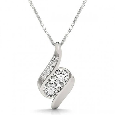 Pompeii3 1ct Forever Us Two Stone Natural Diamond Pendant Necklace 18" 10k White Gold In Silver