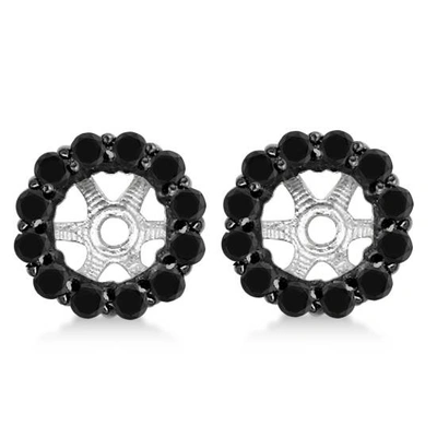 Pompeii3 5/8ct Treated Black Diamond Halo Earring Jackets Solid 14k White Gold (up To 6mm)