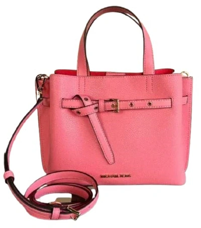 Michael Kors Emilia Ebbled Leather Satchel Crossbody Bag In Pink