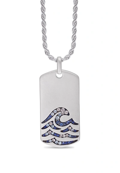 Monary Breaking Waves Sterling Silver Blue Sapphire & Topaz Stone Tag In White