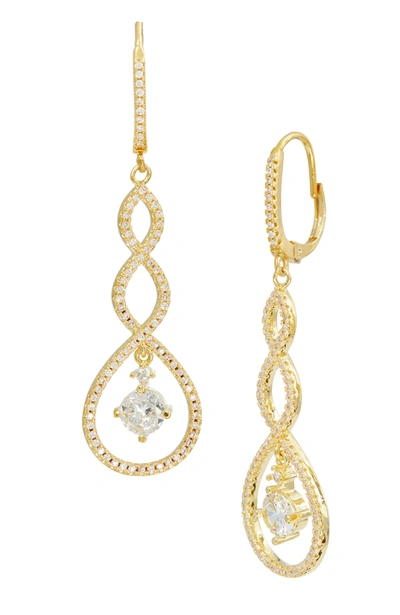 Savvy Cie Jewels Gold Plated Twist Cz Long Earrings In Silver