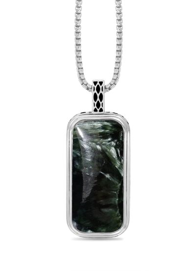 Monary Seraphinite Stone Tag In Black Rhodium Plated Sterling Silver In Green