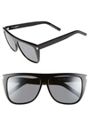 Saint Laurent Mirrored Oversized Flat-top Sunglasses In Black/ Black/ Silver