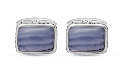 Monary Blue Lace Agate Stone Cufflinks In Black Rhodium Plated Sterling Silver
