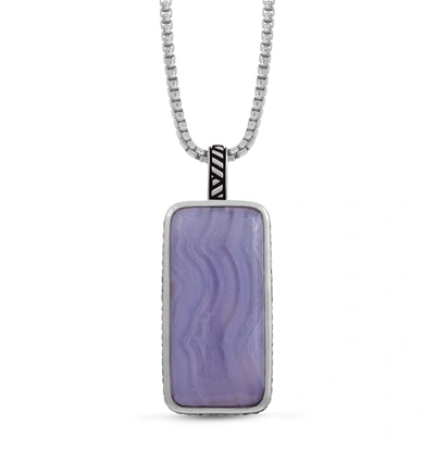 Monary Blue Lace Agate Stone Tag In Black Rhodium Plated Sterling Silver In Purple