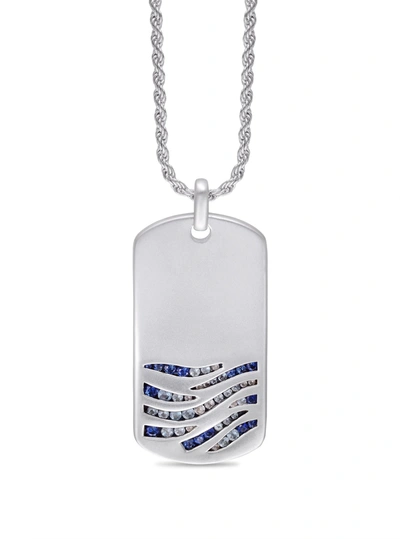 Monary Deep Blue Sea Sterling Silver Blue Sapphire & Topaz Stone Tag In White