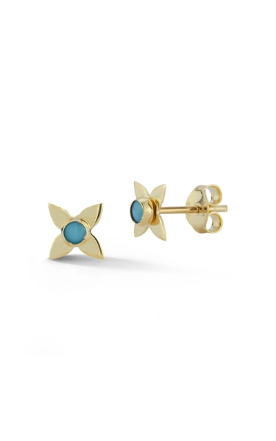 Ember Fine Jewelry 14k Gold & Turquoise Flower Stud Earrings In Blue