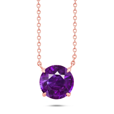Nicole Miller Sterling Silver And 14k Rose Gold Overlay Gemstone Round Solitaire Pendant Necklace On 18 Inch Adjus In Purple