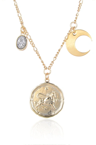 Eye Candy La Zodiac Druzy Moon Necklace: Taurus In Gold