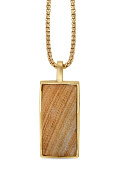 Monary Wood Jasper Stone Tag In 14k Yellow Gold Plated Sterling Silver