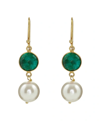Liv Oliver 18k Gold Plated Ruby & Pearl Drop Earrings In Green