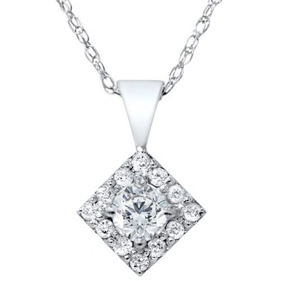 Pompeii3 1/4ct Diamond Halo Princess Cut Shape Pendant Necklace 14k White Gold In Silver