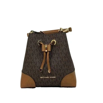 Michael Kors Mercer Gallery Xs Convertible Bucket Mk Signature Crossbody Bag In Brown