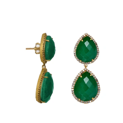 Liv Oliver 18k Gold Plated Emerald Double Pear Drop Earrings In Green