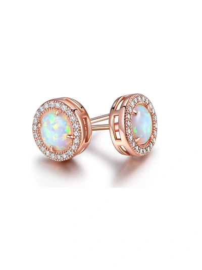 Liv Oliver 18k Rose Gold White Opal Stud Earrings In Blue
