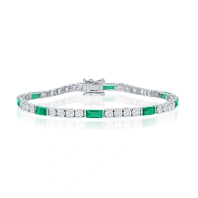Simona Sterling Silver Round And Emerald-cut 3mm Tennis Bracelet In Green