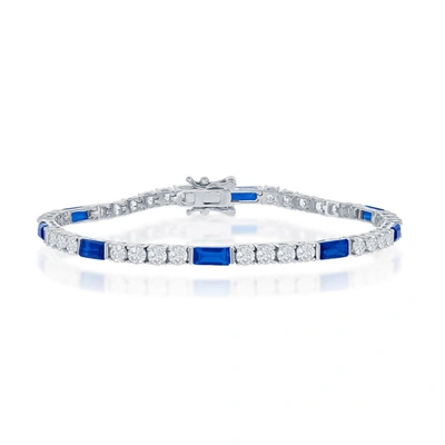 Simona Sterling Silver Round And Emerald-cut 3mm Tennis Bracelet In Blue
