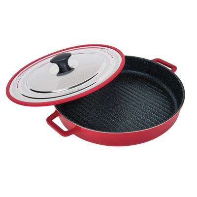 Masterpan Stovetop Oven Grill Pan With Heat-in Steam-out Lid, Non-stick Cast Aluminum, 12" In Red