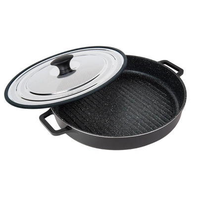 Masterpan Stovetop Oven Grill Pan With Heat-in Steam-out Lid, Non-stick Cast Aluminum, 12" In Black
