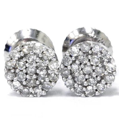 Pompeii3 1/8ct Diamond Micro Pave Halo Earrings Studs 10k White Gold W/ Screw Backs 4mm In Silver