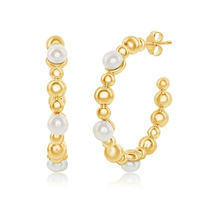 Simona Sterling Silver Fwp & Beaded 30mm Hoop Earrings - Gold Plated In White