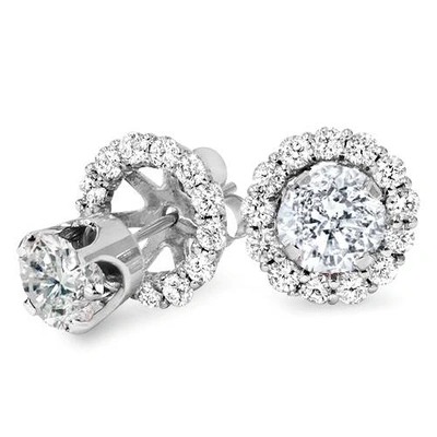 Pompeii3 1.55ct Diamond Studs & Earring Halo Jackets 14k White Gold In Silver