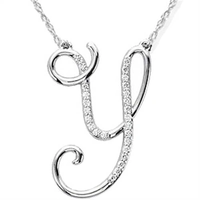 Pompeii3 1/4ct Diamond "y" Initial Pendant 18" Necklace 14k White Gold In Silver