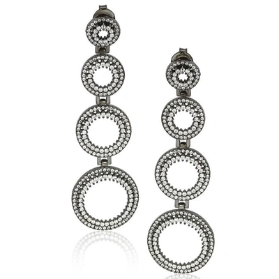 Suzy Levian Sterling Silver Cubic Zirconia Graduating Circle Earrings In Black