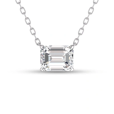 Lab Grown Diamonds Lab Grown 1/2 Ctw Floating Emerald Diamond Solitaire Pendant In 14k White Gold In Silver
