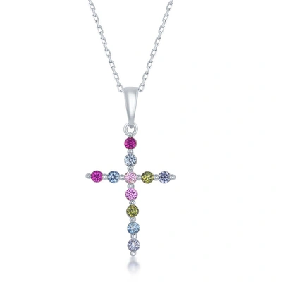 Simona Sterling Silver Rainbow Cz Cross Pendant