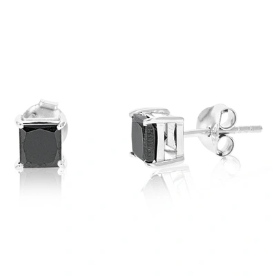 Vir Jewels 1.50 Cttw Princess Cut Black Diamond Stud Earrings .925 Sterling Silver Square