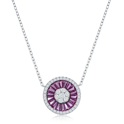Simona Sterling Silver White Cz And Simulated Baguette Circle Necklace